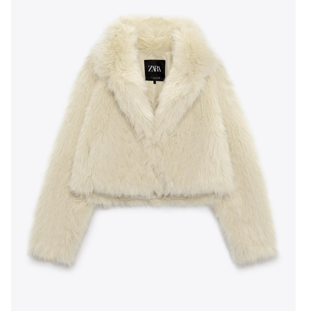 ZARA FAUX-FUR COLLARED SHORT JACKET YELLOW M - Picture 8 of 14